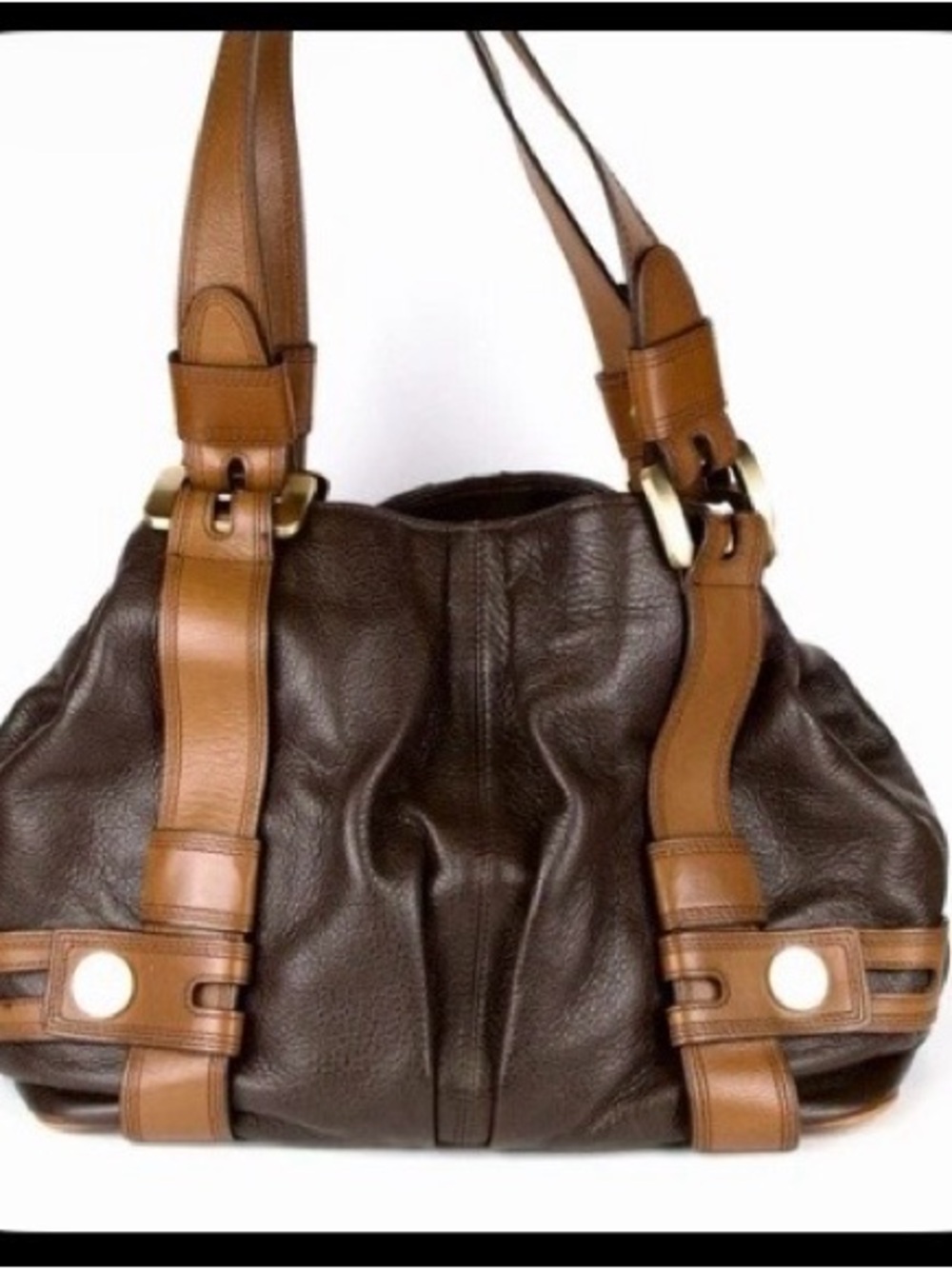 Vintage Y2K Michael Kors Brown Leather Shoulder Bag with Tan Straps